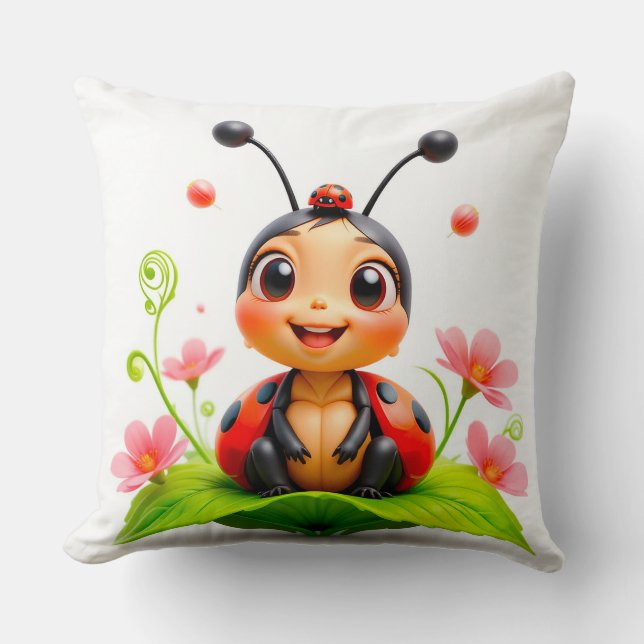Adorable Cartoon Ladybug Cushion (Front)