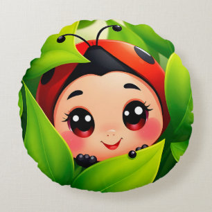 Adorable Cartoon Ladybug Round Cushion