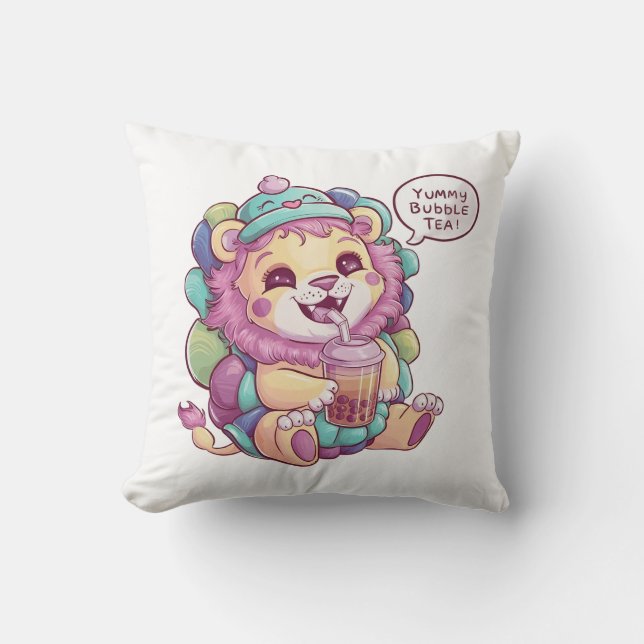 Adorable Cartoon Lion: Cozy, Kawaii Vibes Cushion (Front)