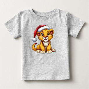 Adorable Cartoon Lion Cub Wearing a Santa Hat Baby T-Shirt