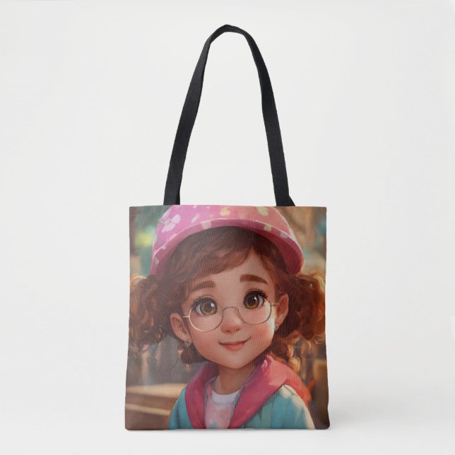 "Adorable Cartoon Little Girl" Tote Bag (Front)