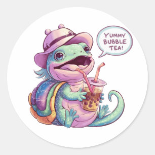 Adorable Cartoon Lizard: Cozy, Kawaii Vibes Classic Round Sticker