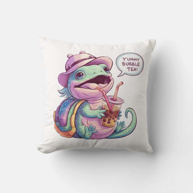 Adorable Cartoon Lizard: Cozy, Kawaii Vibes Cushion (Front)