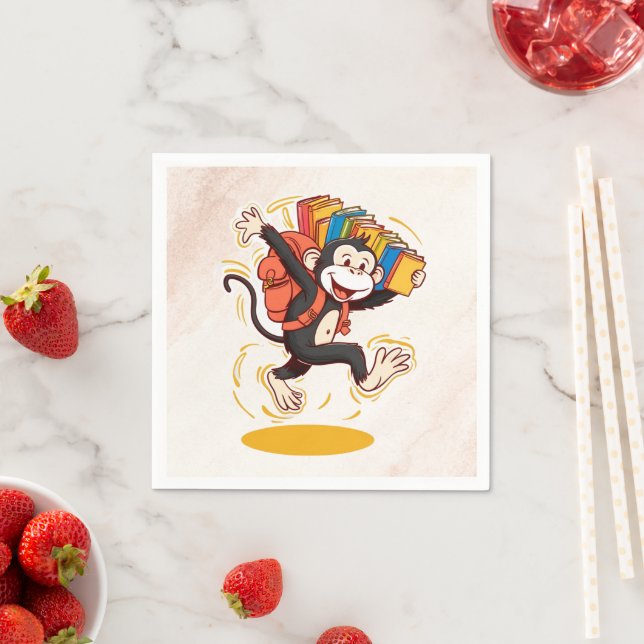 Adorable Cartoon Monkey with Books | Fun School  Napkin (Insitu)