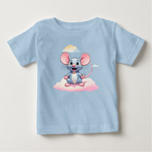 Adorable Cartoon Mouse on a Cloud Baby T-Shirt