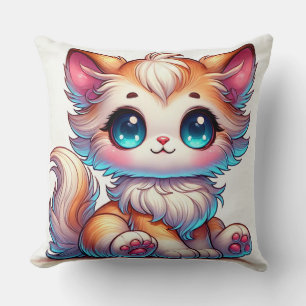 Adorable Cartoon Orange Cat With Big Blue Eyes Cushion