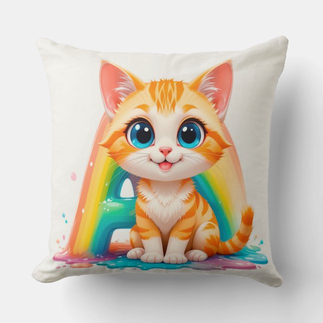 Adorable Cartoon Orange Kitten Cushion (Front)