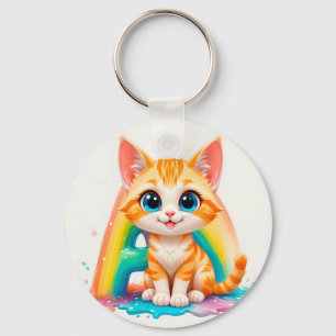 Adorable Cartoon Orange Kitten Key Ring
