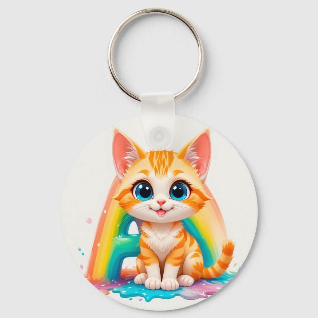 Adorable Cartoon Orange Kitten Key Ring (Front)