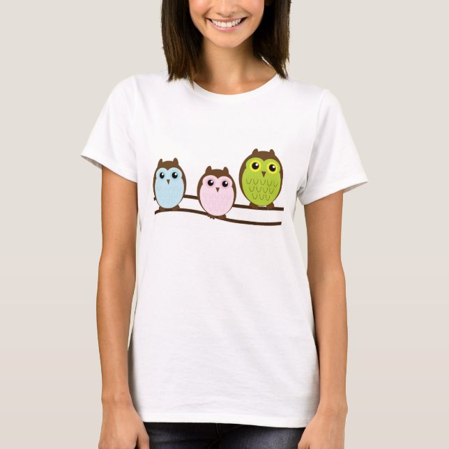 Adorable Cartoon Owl Family T-Shirt (Front)