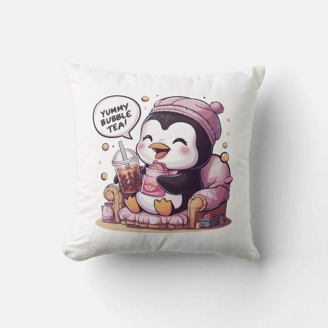 Adorable Cartoon Penguin: Cozy, Kawaii Vibes Cushion (Front)