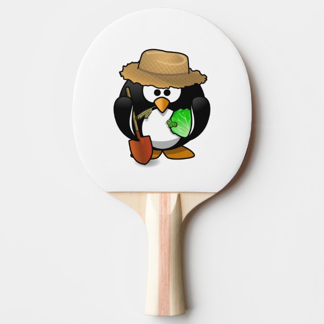 Adorable Cartoon Penguin Farmer Ping Pong Paddle (Front)