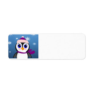 Adorable Cartoon Penguin with Scarf and Hat Return Address Label