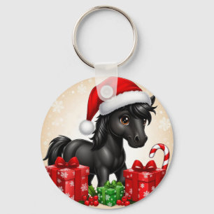 Adorable Cartoon Pony Wearing Santa Hat Key Ring