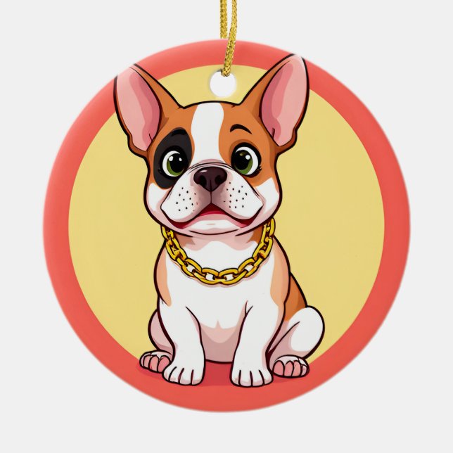 Adorable Cartoon Puppy Ceramic Ornament (Front)