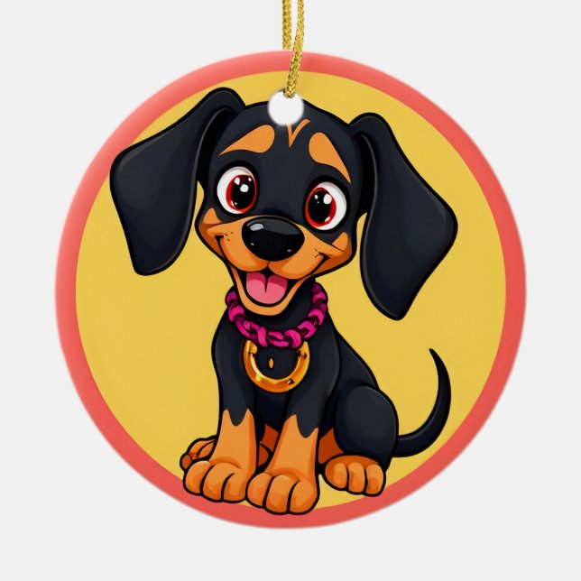 Adorable Cartoon Puppy Ceramic Ornament (Front)