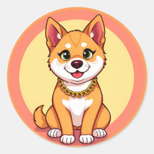 Adorable Cartoon Puppy Classic Round Sticker