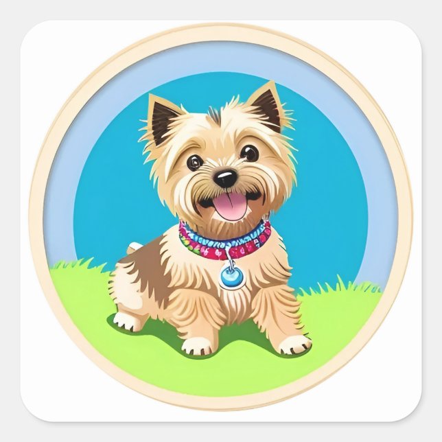 Adorable Cartoon Puppy Fun Pet Lover Gift Square Sticker (Front)