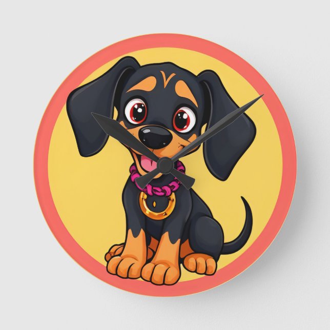 Adorable Cartoon Puppy Round Clock (Front)