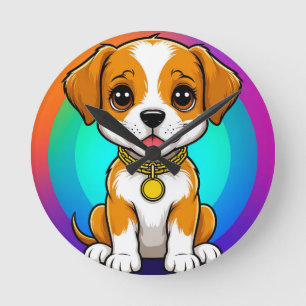 Adorable Cartoon Puppy Round Clock