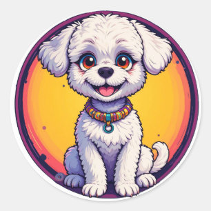 Adorable Cartoon Puppy with Bright Eyes Classic Round Sticker