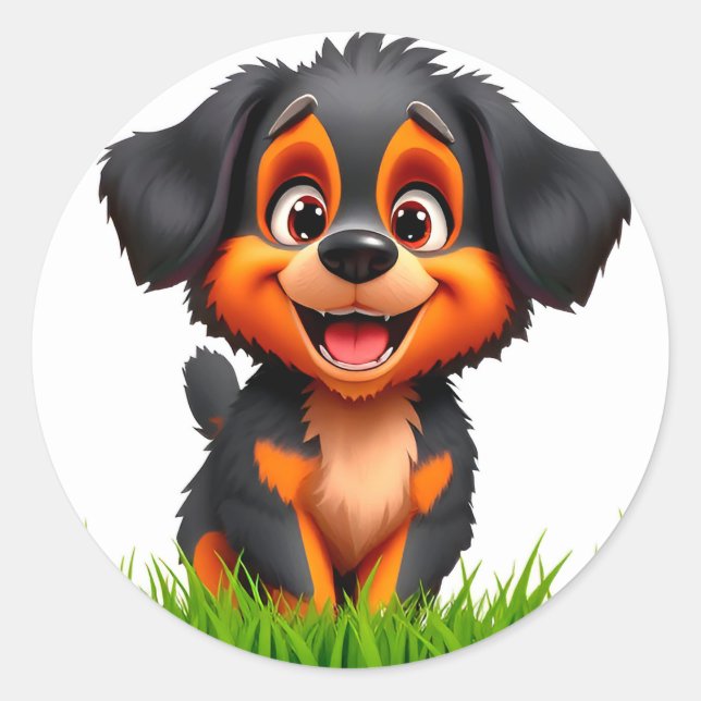 Adorable Cartoon Puppy with Bright Eyes Classic Round Sticker (Front)