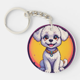 Adorable Cartoon Puppy with Bright Eyes Key Ring