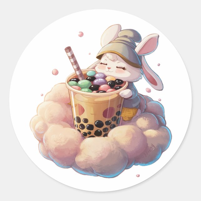 Adorable Cartoon Rabbit: Cozy, Kawaii Vibes Classic Round Sticker (Front)
