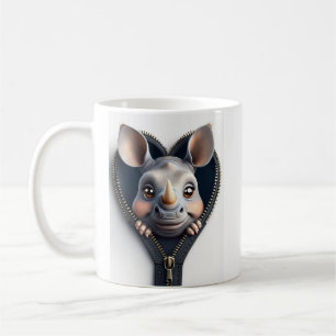 Adorable Cartoon Rhinoceros Face From Zipper Coffee Mug