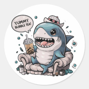 Adorable Cartoon Shark: Cozy, Kawaii Vibes Classic Round Sticker
