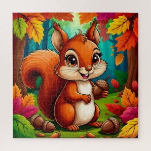 Adorable Cartoon Squirrel Character in Forest Jigsaw Puzzle
