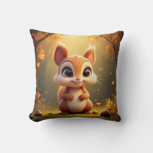 Adorable Cartoon Squirrel in a Forest Cushion