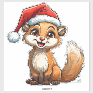 Adorable Cartoon Squirrel in Santa Hat