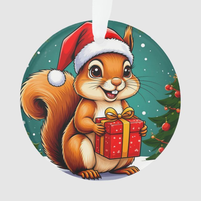 Adorable Cartoon Squirrel Ornament (Front)