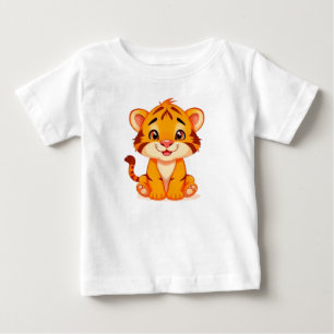 Adorable Cartoon Tiger Cub Sitting with Big Eyes Baby T-Shirt