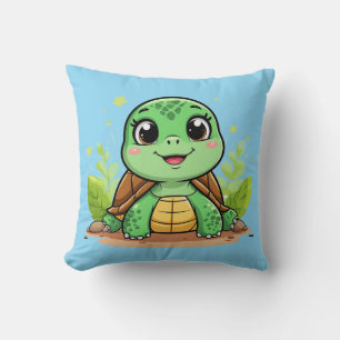 Adorable Cartoon Turtle Smiling Cheerfully Cushion