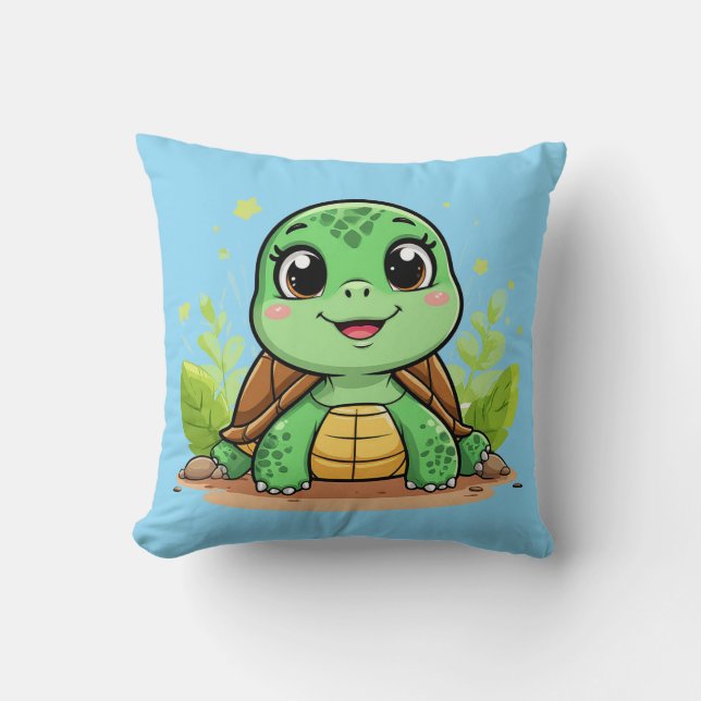 Adorable Cartoon Turtle Smiling Cheerfully Cushion (Front)