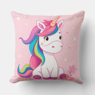 Adorable Cartoon Unicorn With Rainbow Mane Cushion