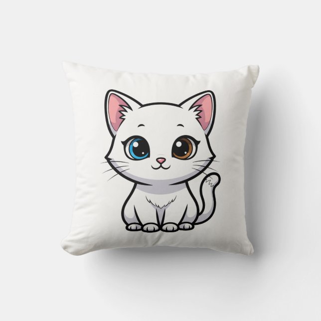 Adorable Cartoon White Cat Cushion (Front)