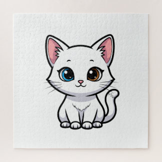 Adorable Cartoon White Cat Jigsaw Puzzle