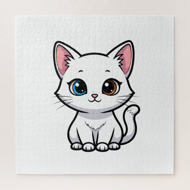 Adorable Cartoon White Cat Jigsaw Puzzle (Vertical)