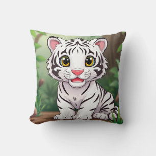 Adorable Cartoon White Tiger Cub Cushion