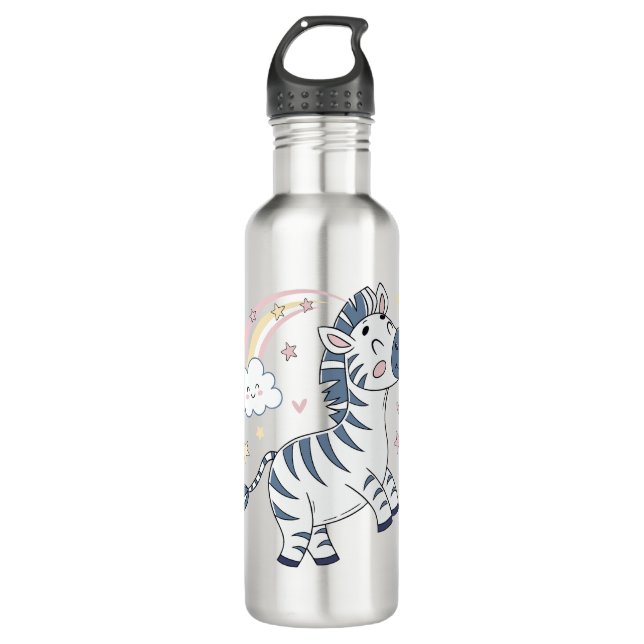 Adorable Cartoon Zebra with Rainbow and Stars |  710 Ml Water Bottle (Front)