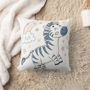 Adorable Cartoon Zebra with Rainbow and Stars Cushion