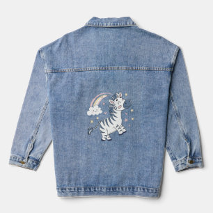 Adorable Cartoon Zebra with Rainbow and Stars Denim Jacket