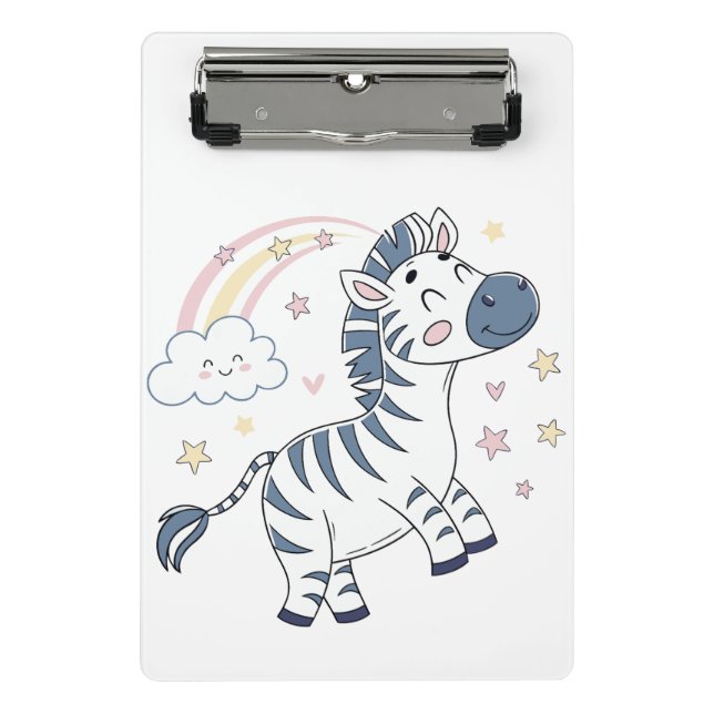 Adorable Cartoon Zebra with Rainbow and Stars |  Mini Clipboard (Front)