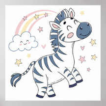 Adorable Cartoon Zebra with Rainbow and Stars | 