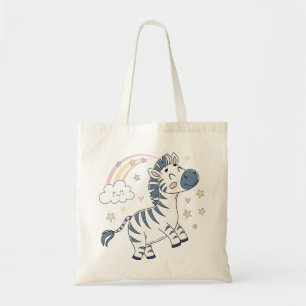 Adorable Cartoon Zebra with Rainbow and Stars Tote Bag