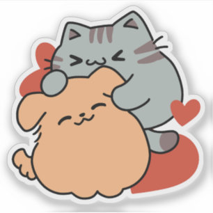 Adorable Cat and Dog Hug – Meow & Woof Design