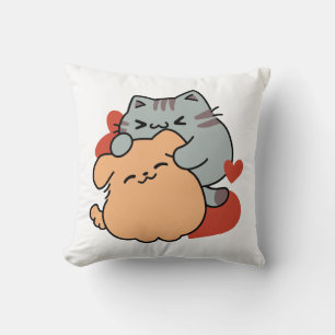 Adorable Cat and Dog Hug – Meow & Woof Design Cushion